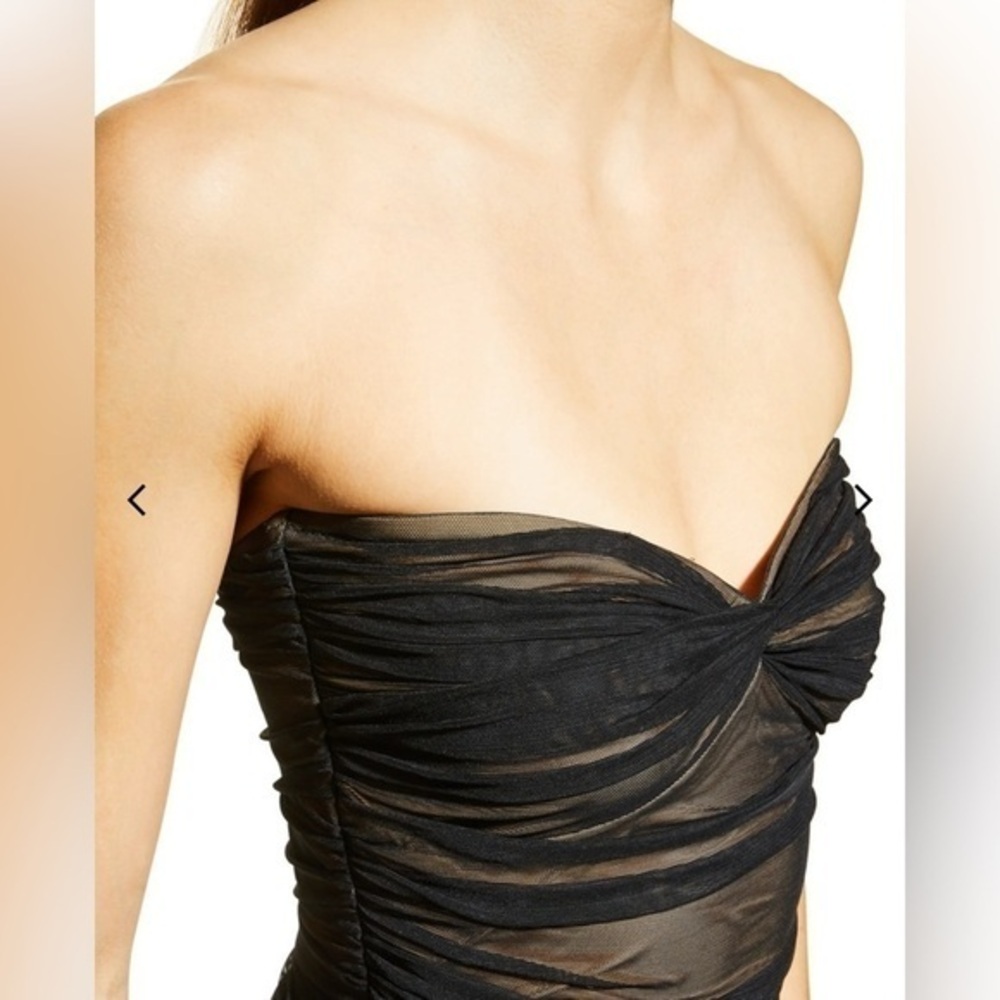 Norma Kamali Walter Strapless Ruched Mesh Bodycon Midi Dress Black NWT M